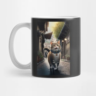 Happy cat walking on the street Mug